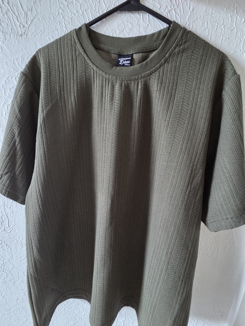 Olive Green Textured Crewneck T-Shirt